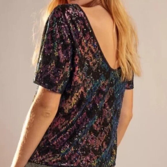 Evereve Sanctuary The Glimmer Top Black Multicolor Sequin - Picture 15 of 15